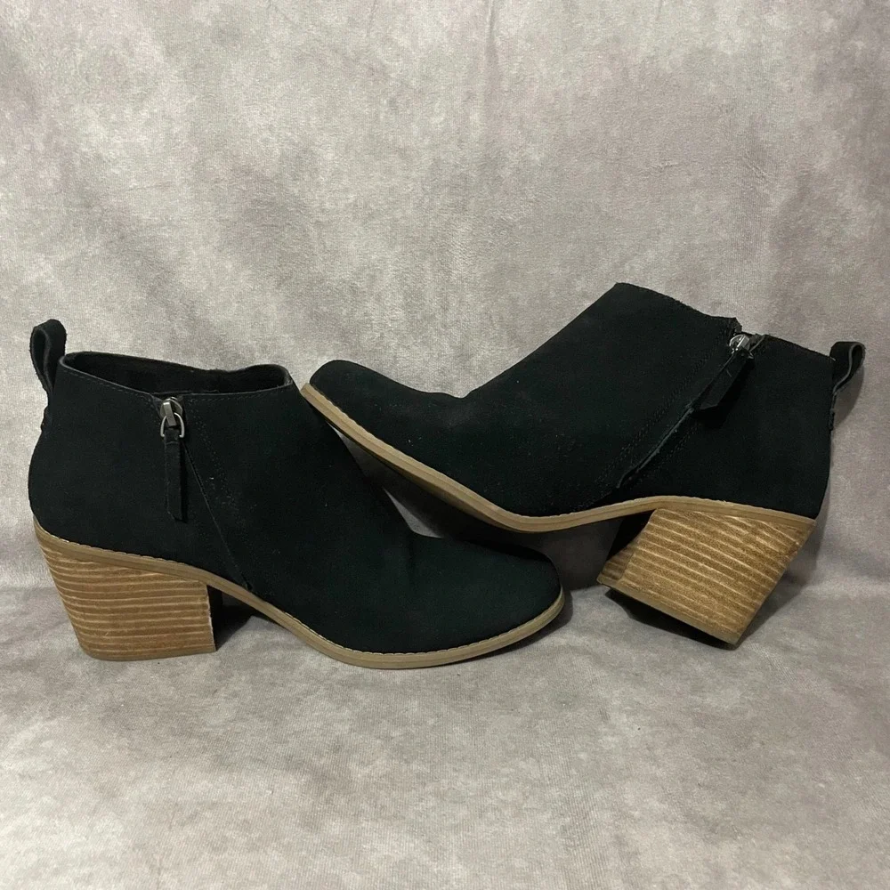 TOMS Majorca‎ Cutout Booties Womens Size 12 Black Suede Block Heel Boots
